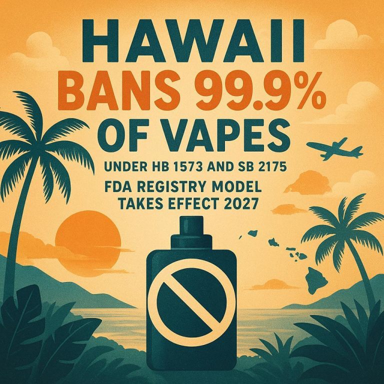 Hawaii Bans 99.9% of Vapes Under HB 1573 and SB 2175 — FDA Registry Model Takes Effect 2027