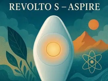 Revolto S Aspire vape device with scenic background.