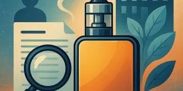 Vape device with health and research symbols in the background.