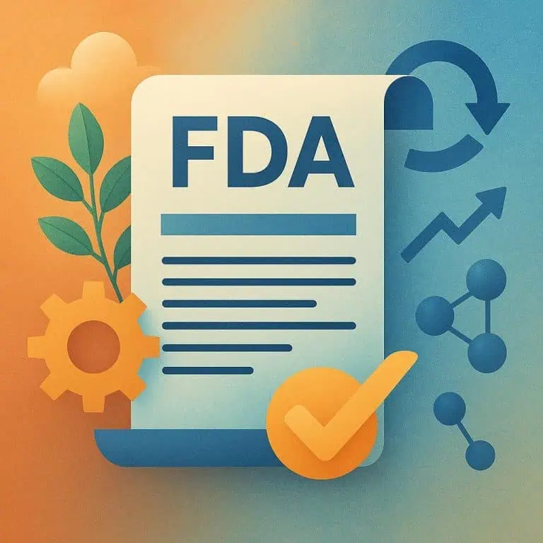 FDA document with checkmark and vaping-related icons in background.