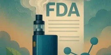 Vape device emitting vapor with FDA document in background.
