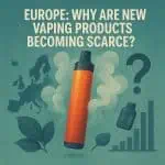 Vaping device with Europe map and declining product trend graph.