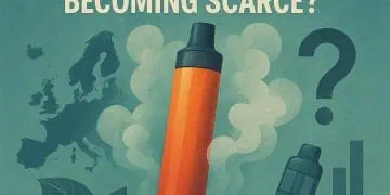 Vaping device with Europe map and declining product trend graph.
