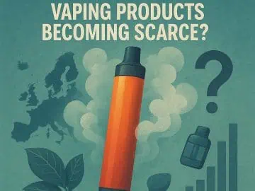 Vaping device with Europe map and declining product trend graph.